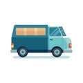 Retro Blue Van Illustration with Clean Lines and Flat Design Against White Background Royalty Free Stock Photo