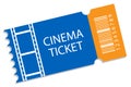 Retro blue yellow cinema ticket. Film, movie. Old design. Vector illustration. stock image. Royalty Free Stock Photo