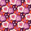 Retro Bohemian Daisy Floral Vector Pattern Hand Drawn, Seamless Bloom