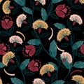 Retro Bohemian Floral, colorful Seamless Vector Pattern, Hand drawn Folk Style Illustration ,Design for Fashion,fabric,Prints,