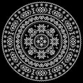 Slovak boho folk art vector black tribal mandala design with geometric shapes inspired by traditional house paintings from village