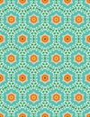 Retro bold floral circles seamless pattern. All over print vector background. Summer quilt block fashion style. Trendy vintage