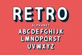 Retro bold font and alphabet. Rounded letters with long shadows in retro style. Vintage typography