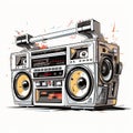 Retro Boombox Illustration: Detailed Freehand Painting By Eric Canete Royalty Free Stock Photo