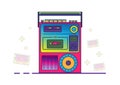 Retro boombox in 80`s-90`s trendy style. Colorful illustration on white background. Royalty Free Stock Photo