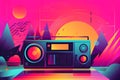 Retro boombox. Vector illustration in a flat style.