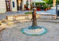 Retro borehole pump on a sunny day, old manual water pump (lever pump). Monument in Slovakia in the city of Nitra Royalty Free Stock Photo