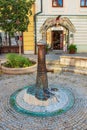 Retro borehole pump on a sunny day, old manual water pump (lever pump). Monument in Slovakia in the city of Nitra Royalty Free Stock Photo