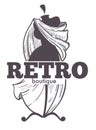 Retro Boutique Or Vintage Store Isolated Sketch Icon, Mannequin And Textile