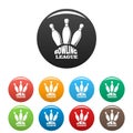 Retro bowling league icons set color