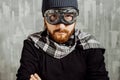 Retro Boy Pilot. Man in glasses and scarf, fantasy image of Aviator Royalty Free Stock Photo