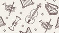 Retro Brass Instruments & Notes Seamless Pattern, vector design Generative AI Royalty Free Stock Photo