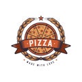 Retro bread Pizza illustration. Fast food pizzeria. Vintage logo design
