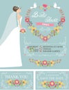Retro Bridal shower set.Bride,floral wreath,decor