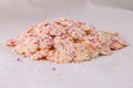 Retro British corner shop favourites. White chocolate with candy sprinkles on top.