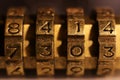Retro Bronze Lock Number Combination. Royalty Free Stock Photo