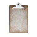 Retro brown clipboard with blank vintage paper sheet isolated on white Royalty Free Stock Photo