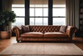 Retro brown leather couch full view. Royalty Free Stock Photo