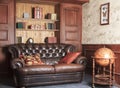 Retro brown leather couch, lounge sitting room Royalty Free Stock Photo