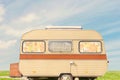 Retro brown striped seventies caravan