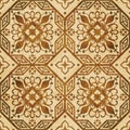 Retro brown watercolor texture grunge seamless background octagon geometry cross flower vine