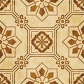 Retro brown watercolor texture grunge seamless background octagon square cross frame flower Royalty Free Stock Photo