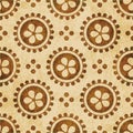 Retro brown watercolor texture grunge seamless background round dot cross flower Royalty Free Stock Photo