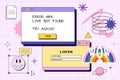 Retro browser computer window in 90s vaporwave style with smile face hipster stickers. Retrowave pc desktop with message