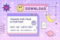 Retro browser computer window in 90s vaporwave style with smile face hipster stickers. Retrowave pc desktop with message