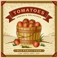 Retro tomato harvest label with landscape