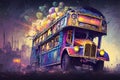 Retro bus fantastic design stylized as an oil painting. Generative Ai