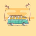 Retro bus with surf boards on summer Summer Vector illustration Royalty Free Stock Photo