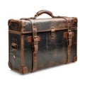 Retro Business Leather Suitcase extreme closeup. Generative AI
