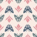Retro butterfly seamless pattern. 70s style ecological insect garden wildlife wallpaper. Earthy decorative lepidoptera Royalty Free Stock Photo