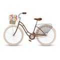 Retro bycicle with basket of flowers. Healthy lifestyle, fitness