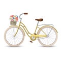 Retro bycicle with basket of flowers. Healthy lifestyle, fitness