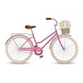 Retro bycicle with basket of flowers. Healthy lifestyle, fitness