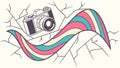 Retro camera with abstract colorful lines, artistic vector, vector design Generative AI Royalty Free Stock Photo