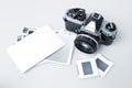 Retro Camera & Blank Photopaper Royalty Free Stock Photo