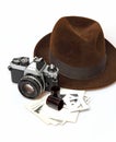 Retro Camera & Fedora Hat Royalty Free Stock Photo