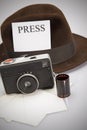 Retro Camera & Fedora Hat Royalty Free Stock Photo