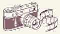 Retro Camera with Film Roll and Interchangeable Lens, vector design Generative AI Royalty Free Stock Photo
