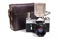 Retro camera with flash isolated on white on the white backgroun Royalty Free Stock Photo