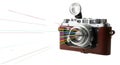 Retro camera with light flare isolated on white background isolated on white background Royalty Free Stock Photo
