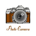 Retro Camera logo. Vintage Photocamera.