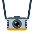 Retro camera with strap in flat style Royalty Free Stock Photo