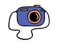 Retro camera with strap, hand drawn doodle Royalty Free Stock Photo