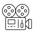 Retro camera thin line icon. Film camera with strip vector illustration isolated on white. Old moovie camera outline