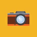 Retro camera, vintage camera, flat style design. Royalty Free Stock Photo