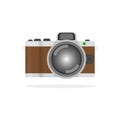 Retro camera or vintage camera in a flat style on a white background. Old camera with strap. Isolated antique camera. Royalty Free Stock Photo